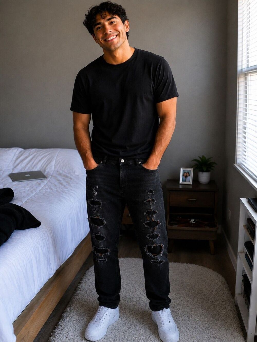 Zara Men's Black Skinny Jeans with Distressed Detailing 36 x 26